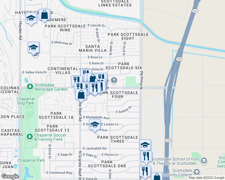 map of restaurants, bars, coffee shops, grocery stores, and more near 8613 East McDonald Drive in Scottsdale