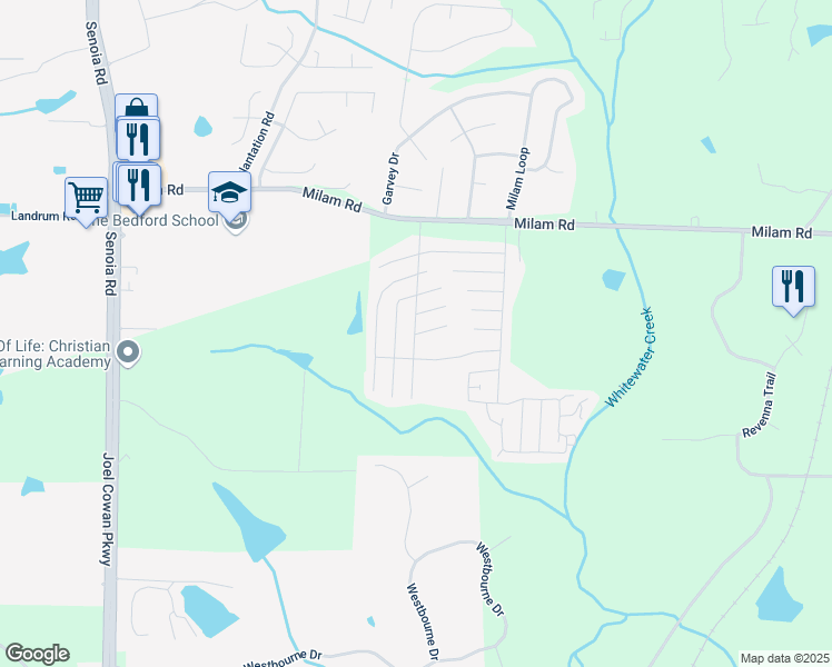 map of restaurants, bars, coffee shops, grocery stores, and more near 105 Village Lane in Fayetteville