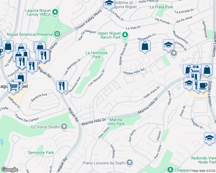 map of restaurants, bars, coffee shops, grocery stores, and more near 24565 Camden Court in Laguna Niguel