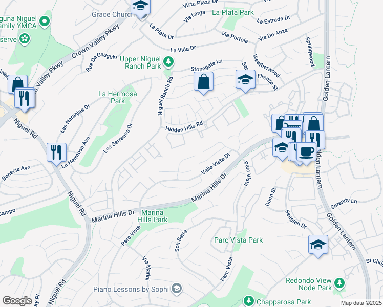 map of restaurants, bars, coffee shops, grocery stores, and more near 19 Sorbonne in Laguna Niguel