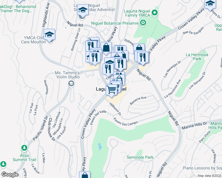 map of restaurants, bars, coffee shops, grocery stores, and more near in Aliso Viejo