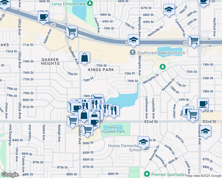 map of restaurants, bars, coffee shops, grocery stores, and more near 4202 78th Street in Lubbock