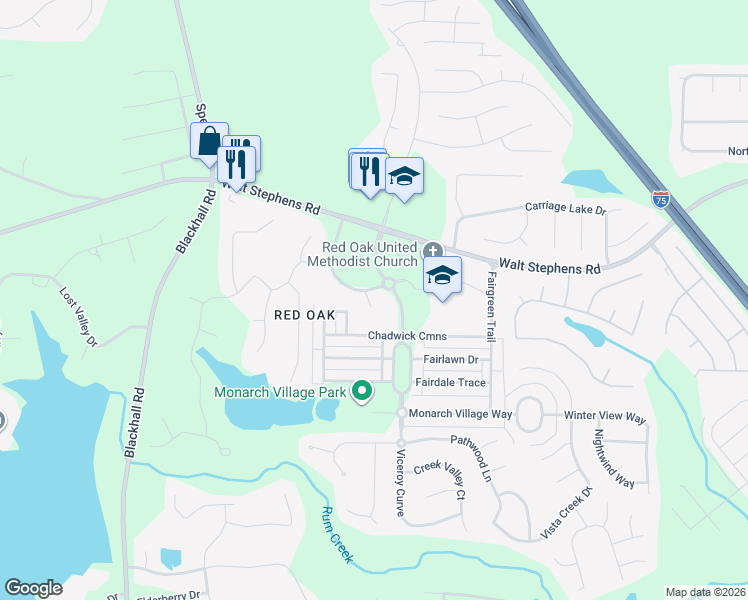 map of restaurants, bars, coffee shops, grocery stores, and more near 905 Swallowtail View in Stockbridge