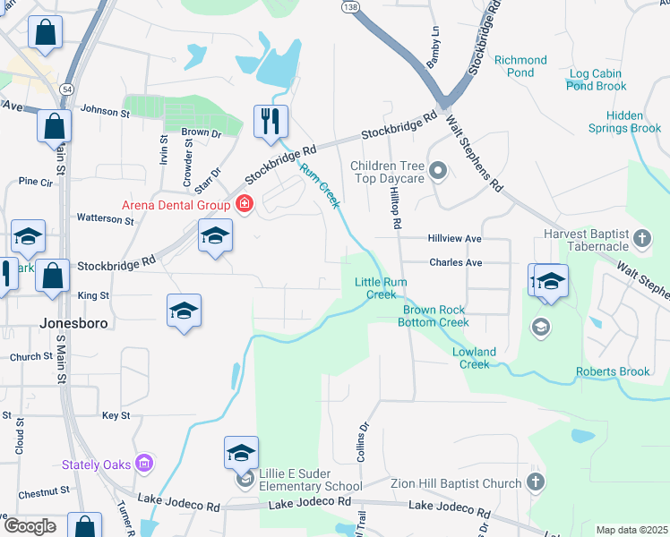 map of restaurants, bars, coffee shops, grocery stores, and more near 8475 Douglass Trail in Jonesboro
