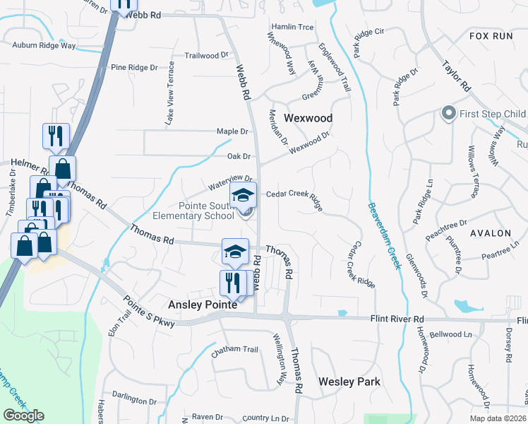 map of restaurants, bars, coffee shops, grocery stores, and more near 8511 Glendevon Court in Riverdale