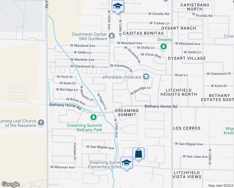 map of restaurants, bars, coffee shops, grocery stores, and more near 13440 West Rhine Lane in Litchfield Park