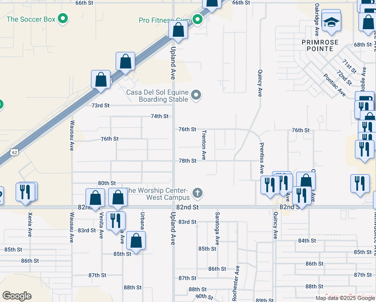 map of restaurants, bars, coffee shops, grocery stores, and more near 7204 78th Street in Lubbock