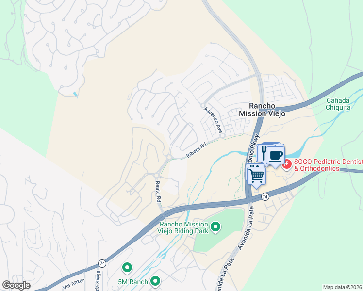 map of restaurants, bars, coffee shops, grocery stores, and more near 78 Galan Street in San Juan Capistrano