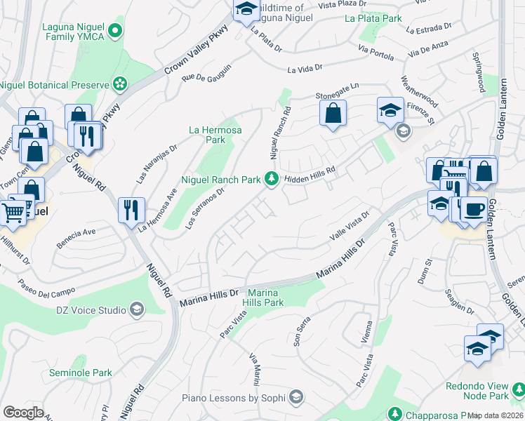 map of restaurants, bars, coffee shops, grocery stores, and more near 24741 Stratton Lane in Laguna Niguel