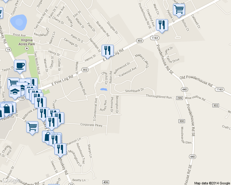 map of restaurants, bars, coffee shops, grocery stores, and more near 280 Southbank Drive in Aiken