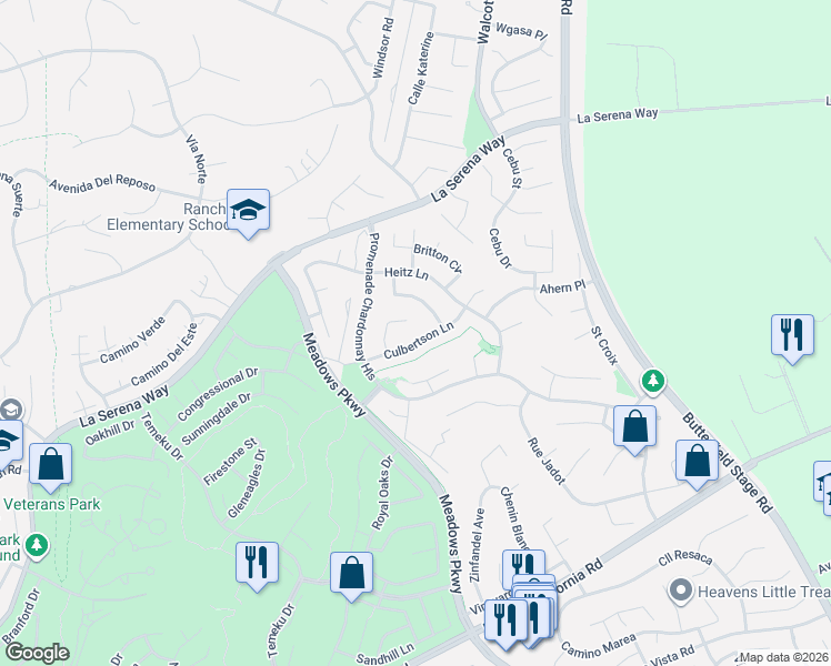 map of restaurants, bars, coffee shops, grocery stores, and more near 31521 Culbertson Lane in Temecula