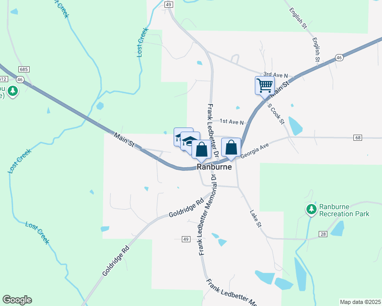 map of restaurants, bars, coffee shops, grocery stores, and more near 21045 Main Street in Ranburne