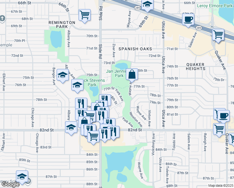 map of restaurants, bars, coffee shops, grocery stores, and more near 7704 York Avenue in Lubbock