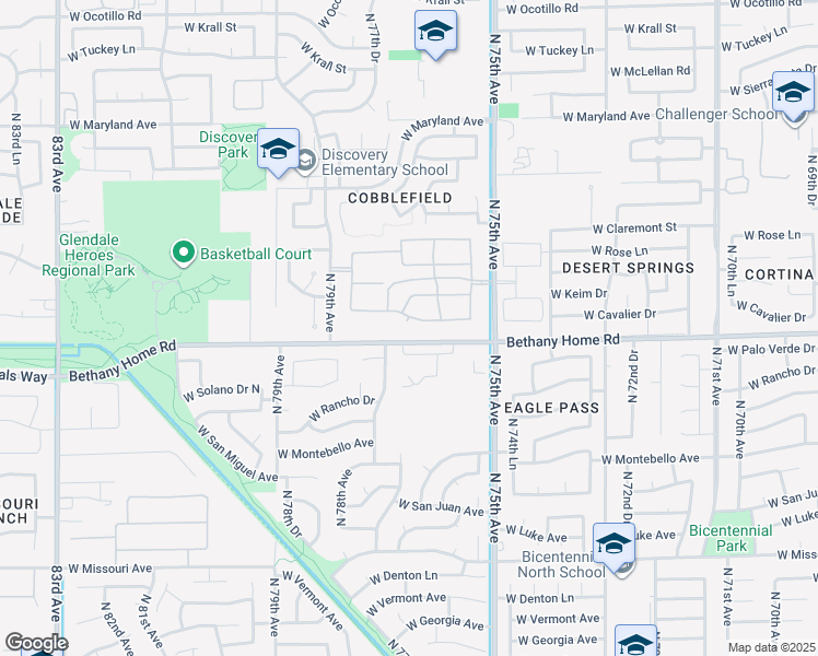 map of restaurants, bars, coffee shops, grocery stores, and more near 7615 West Rovey Avenue in Glendale