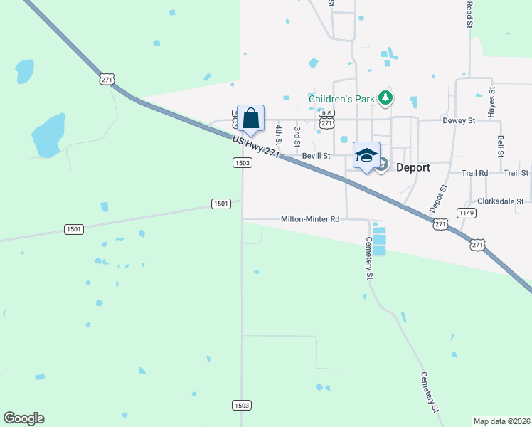 map of restaurants, bars, coffee shops, grocery stores, and more near 620 Milton-Minter Road in Deport