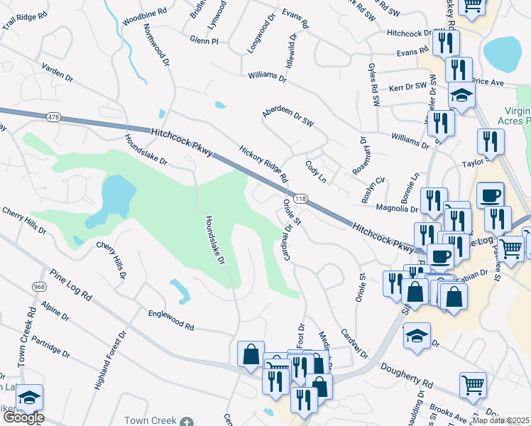 map of restaurants, bars, coffee shops, grocery stores, and more near 123 The Bunkers in Aiken