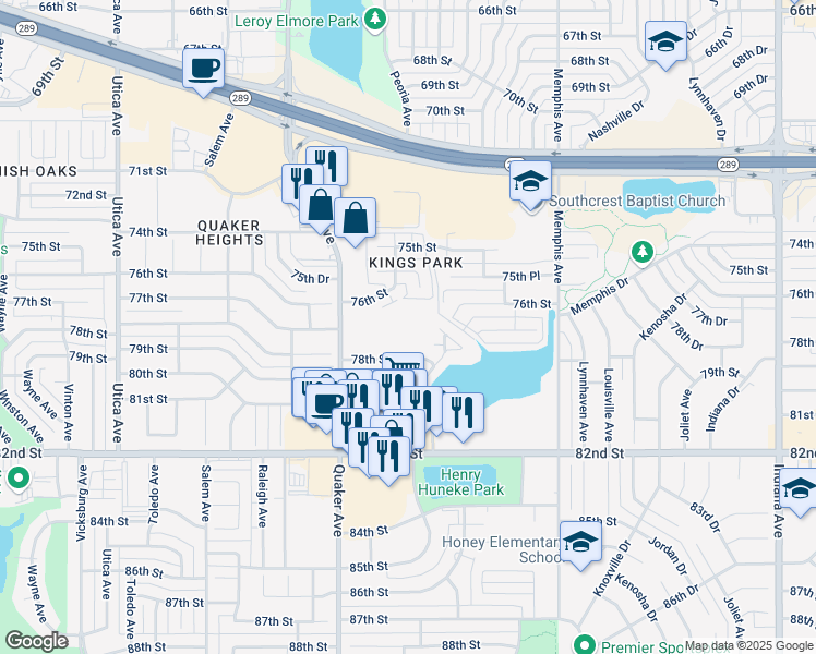 map of restaurants, bars, coffee shops, grocery stores, and more near 4202 78th Street in Lubbock