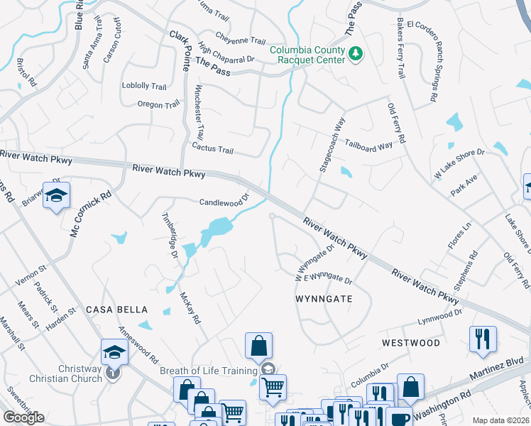 map of restaurants, bars, coffee shops, grocery stores, and more near 353 East Wynngate Drive in Martinez