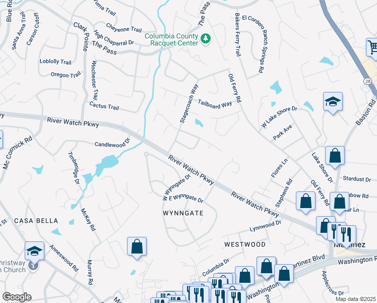 map of restaurants, bars, coffee shops, grocery stores, and more near 3742 Overland Cutoff in Martinez