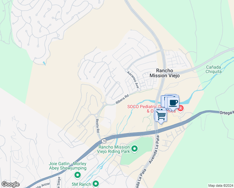 map of restaurants, bars, coffee shops, grocery stores, and more near 120 Lindura Street in Ladera Ranch