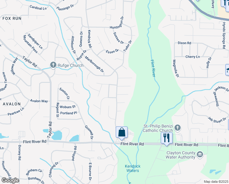 map of restaurants, bars, coffee shops, grocery stores, and more near 8449 Kendrick Road in Jonesboro