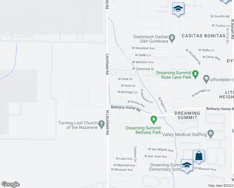 map of restaurants, bars, coffee shops, grocery stores, and more near 13831 West Berridge Lane in Litchfield Park