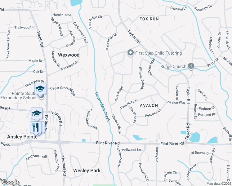 map of restaurants, bars, coffee shops, grocery stores, and more near 8459 Park Ridge Lane in Riverdale