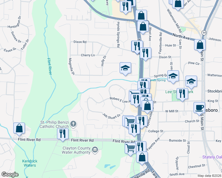 map of restaurants, bars, coffee shops, grocery stores, and more near 8464 Stonewall Jackson Drive in Jonesboro