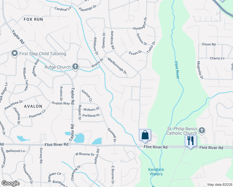 map of restaurants, bars, coffee shops, grocery stores, and more near 8481 Moultrie Drive in Jonesboro