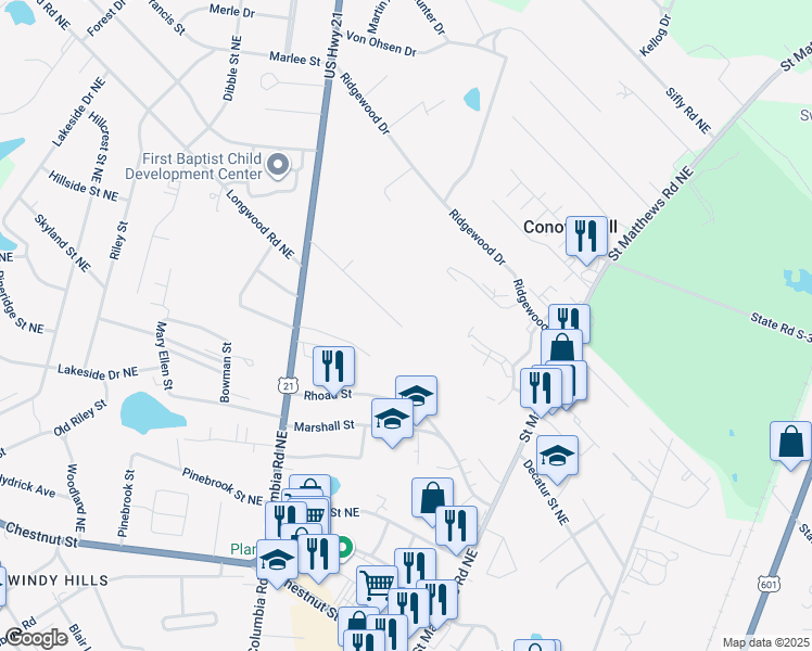 map of restaurants, bars, coffee shops, grocery stores, and more near in Orangeburg