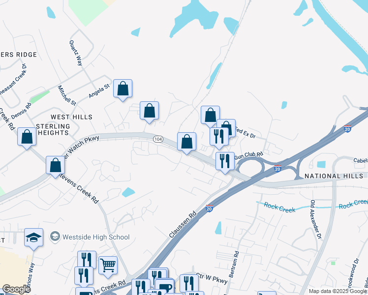 map of restaurants, bars, coffee shops, grocery stores, and more near 2525 Reynolds Industrial Road in Augusta