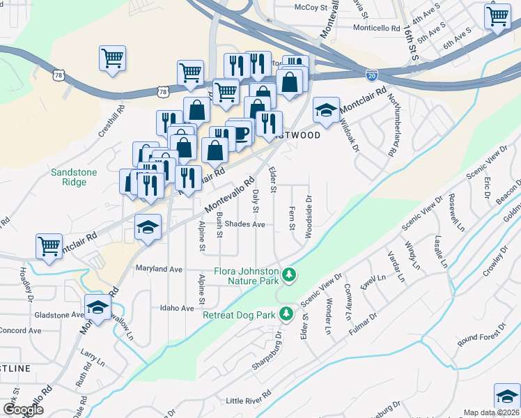 map of restaurants, bars, coffee shops, grocery stores, and more near 165 Daly Street in Irondale