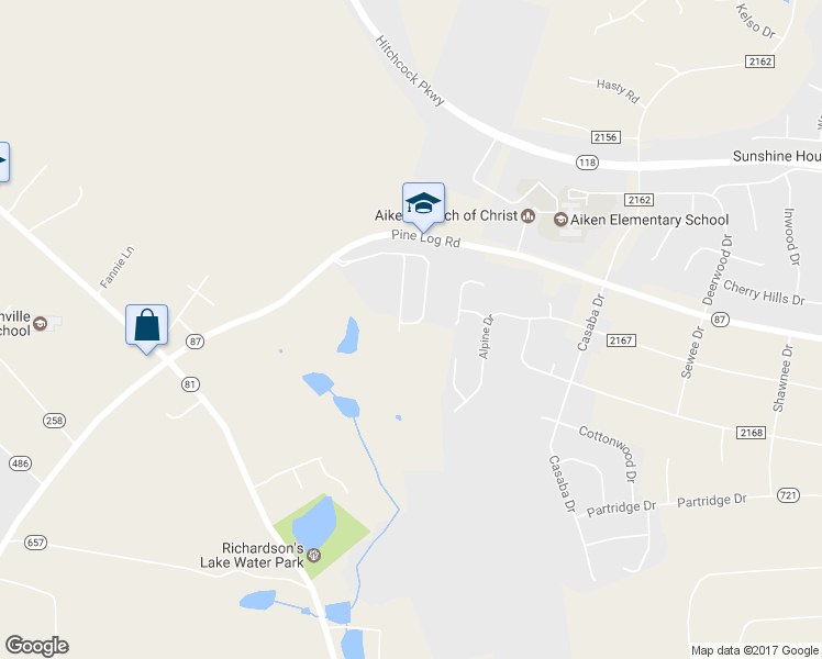 map of restaurants, bars, coffee shops, grocery stores, and more near 306 Kemper Downs Drive in Aiken