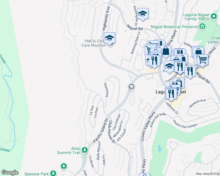 map of restaurants, bars, coffee shops, grocery stores, and more near 23252 Arelo Court in Laguna Niguel