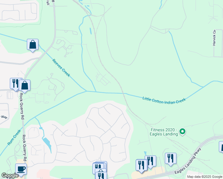 map of restaurants, bars, coffee shops, grocery stores, and more near 1420 Rum Creek Parkway in Stockbridge