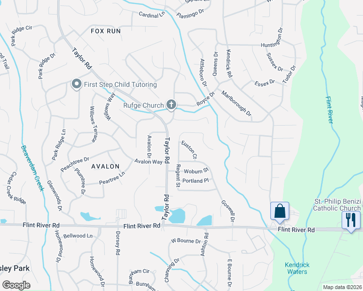 map of restaurants, bars, coffee shops, grocery stores, and more near 8455 Regent Street in Jonesboro