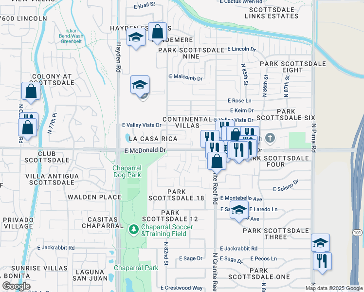 map of restaurants, bars, coffee shops, grocery stores, and more near 5988 North 83rd Street in Scottsdale
