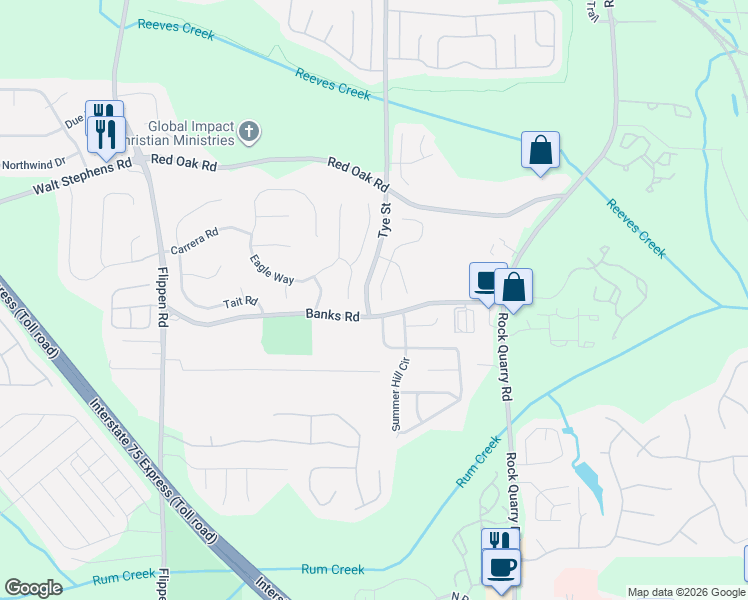 map of restaurants, bars, coffee shops, grocery stores, and more near 113 Brandon Ridge Circle in Stockbridge
