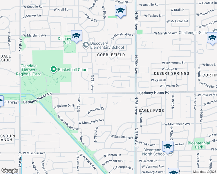 map of restaurants, bars, coffee shops, grocery stores, and more near 7615 West Rovey Avenue in Glendale
