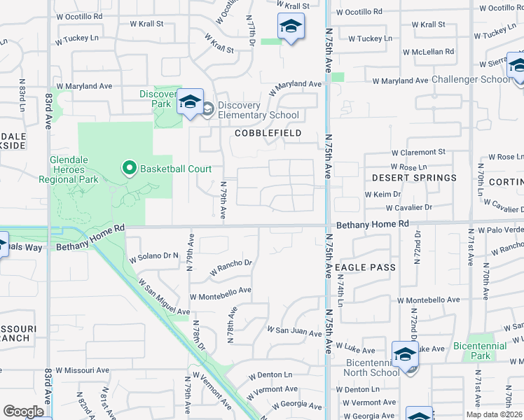 map of restaurants, bars, coffee shops, grocery stores, and more near 7615 West Rovey Avenue in Glendale