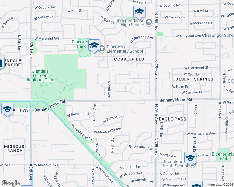 map of restaurants, bars, coffee shops, grocery stores, and more near 7702 West Bethany Home Road in Glendale