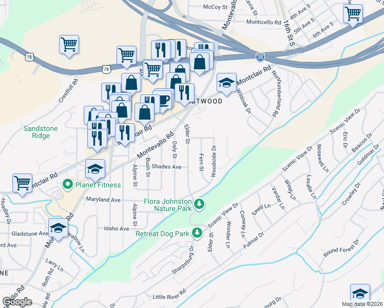 map of restaurants, bars, coffee shops, grocery stores, and more near 160 Fern Street in Irondale