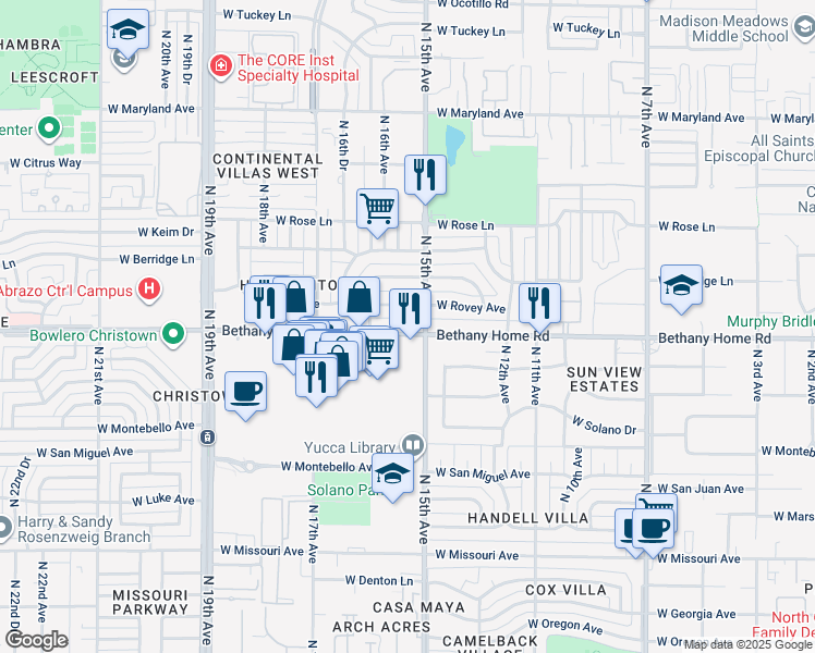 map of restaurants, bars, coffee shops, grocery stores, and more near 5848 North 15th Avenue in Phoenix