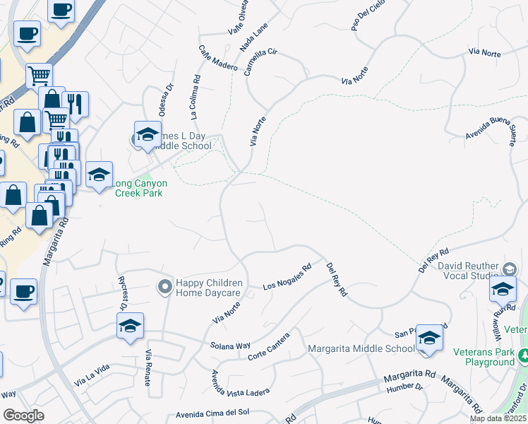 map of restaurants, bars, coffee shops, grocery stores, and more near 41070 Avenida Verde in Temecula