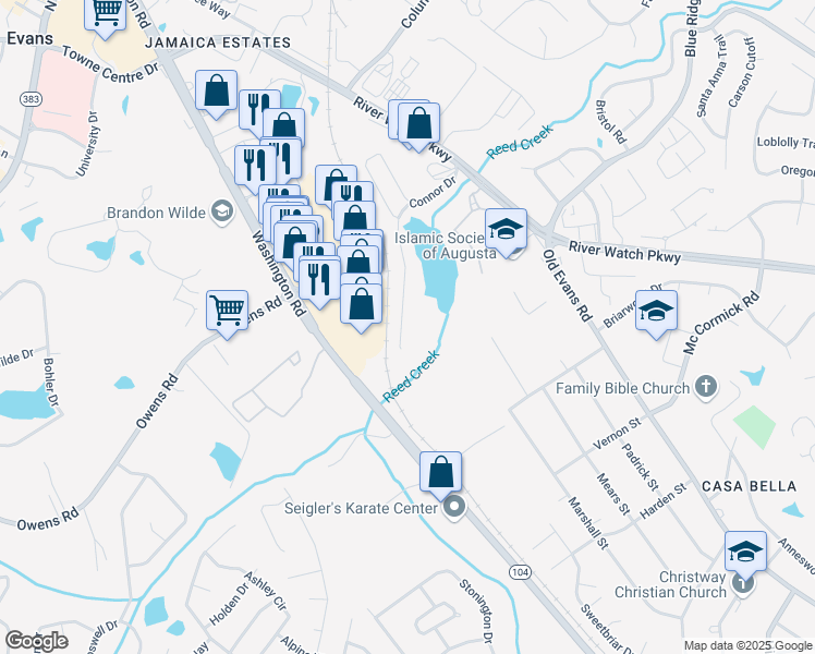 map of restaurants, bars, coffee shops, grocery stores, and more near 5564 Connor Drive in Evans