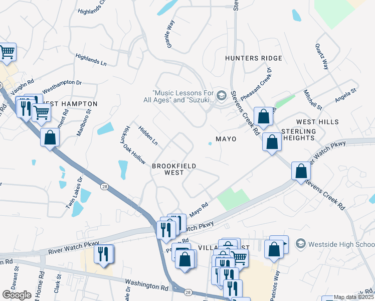 map of restaurants, bars, coffee shops, grocery stores, and more near 807 Brookfield Parkway in Martinez