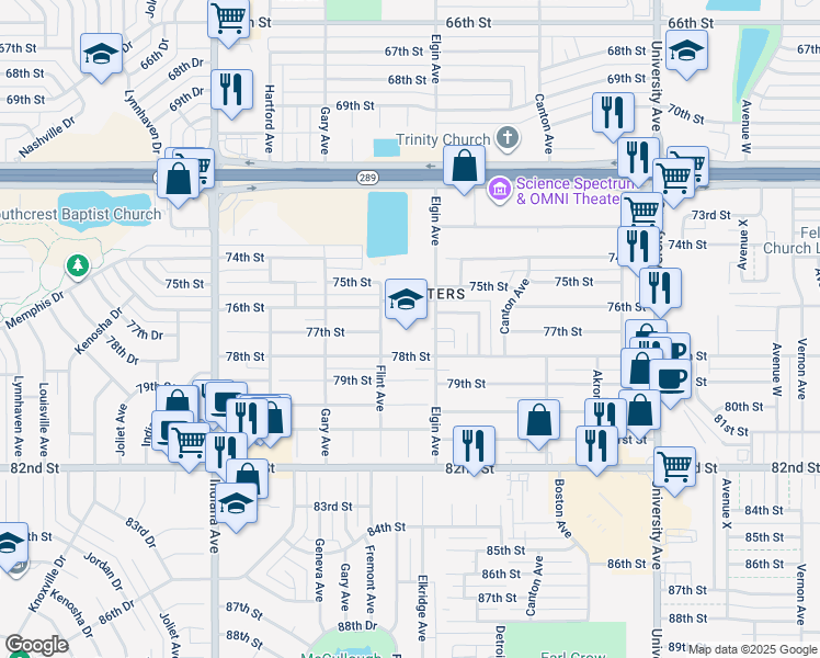 map of restaurants, bars, coffee shops, grocery stores, and more near 3001-3099 76th St in Lubbock