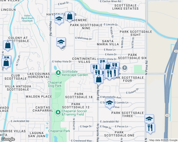 map of restaurants, bars, coffee shops, grocery stores, and more near 8310 East McDonald Drive in Scottsdale