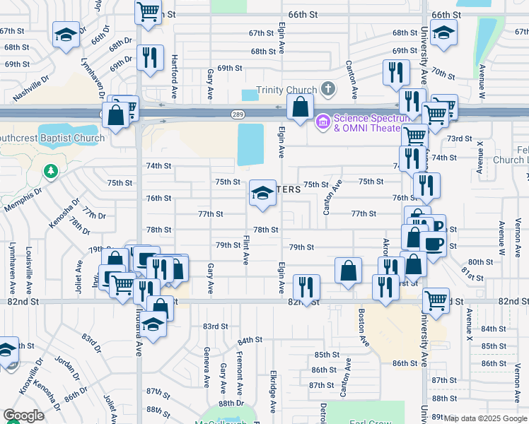 map of restaurants, bars, coffee shops, grocery stores, and more near 3006 78th Street in Lubbock