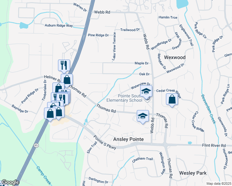 map of restaurants, bars, coffee shops, grocery stores, and more near 745 Waterview Drive in Riverdale